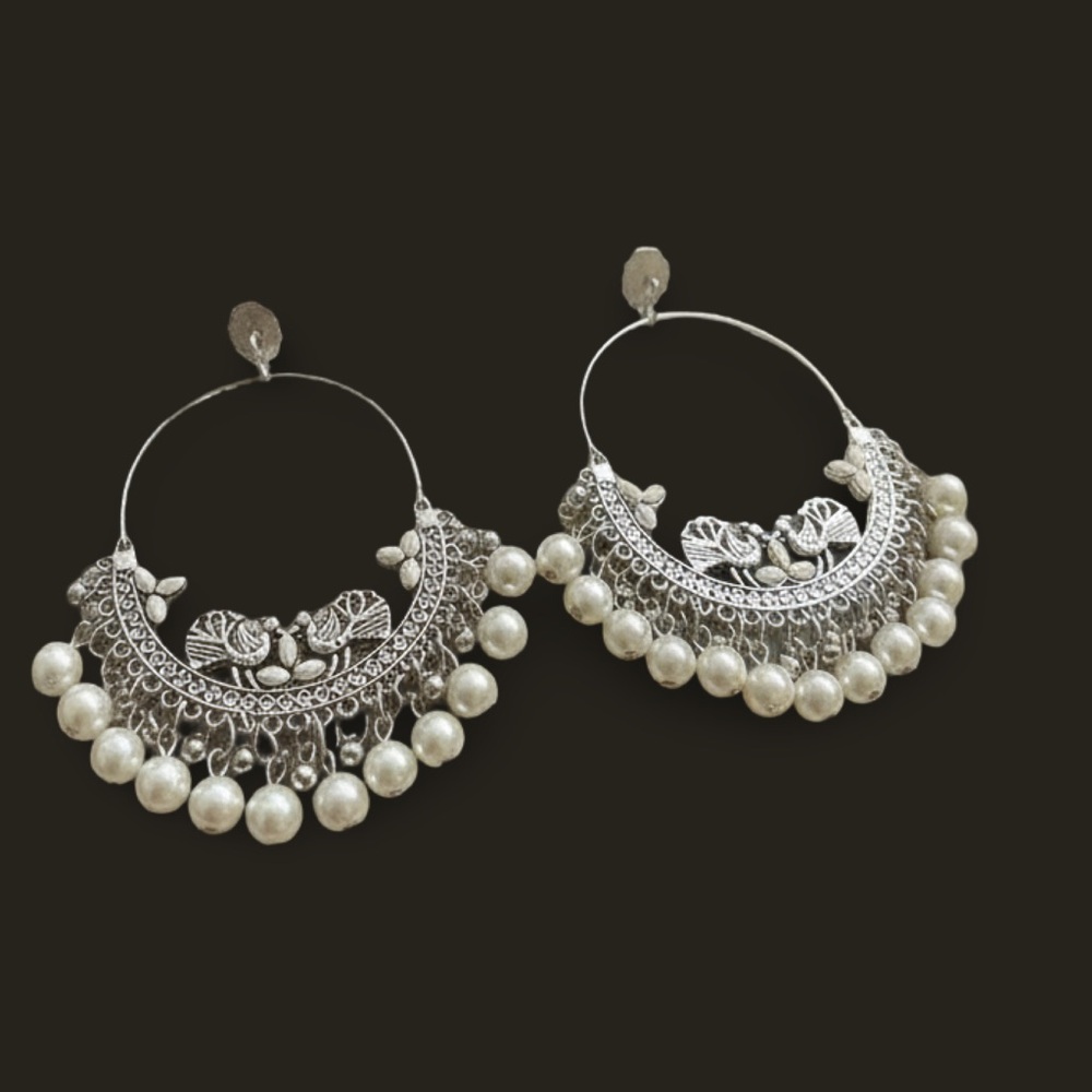 Elegant Silver and Pearl Hoop Earrings
